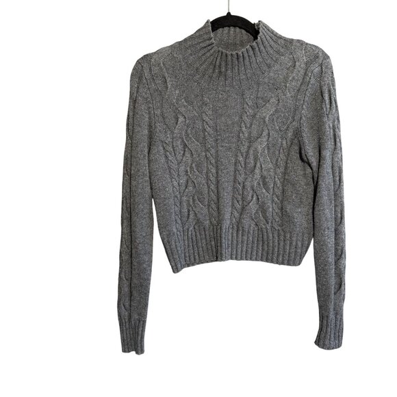 Cusp by Neiman Marcus Cable-Knit Mock Turtleneck Crop Sweater Medium Gray - Picture 1 of 9